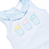 Summer Snow Cones Applique Ruffle Bubble, Blue Stripe