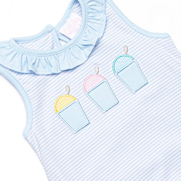 Summer Snow Cones Applique Ruffle Bubble, Blue Stripe