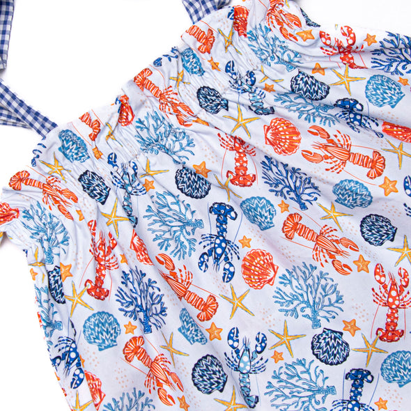 Coral Reef Crustacean Ruffle Short Set, Blue
