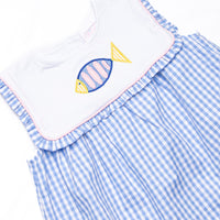Fish Tails Applique Ruffle Bib Short Set, Blue