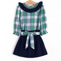 Blue Christmas Smocked Skirt Set, Green