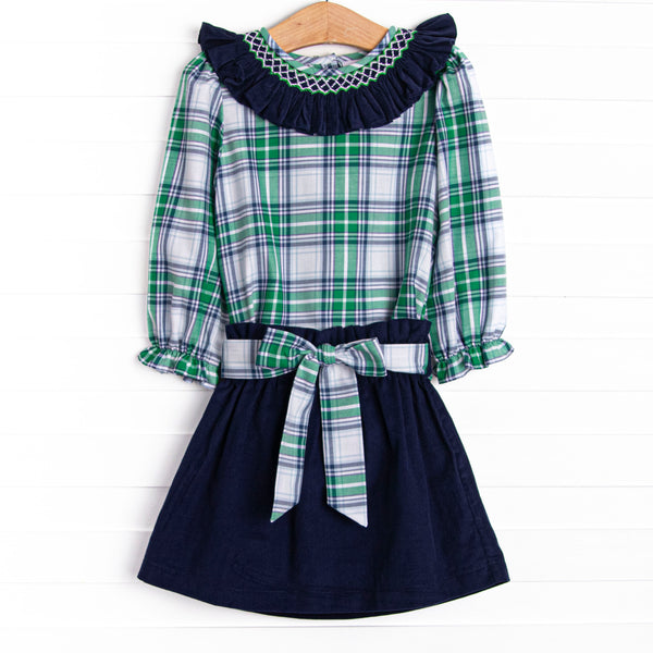 Blue Christmas Smocked Skirt Set, Green