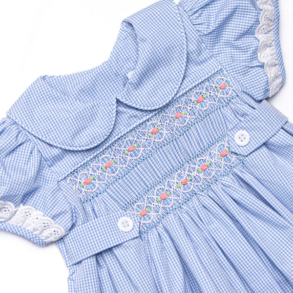 Bleu: Sellers Smocked Diaper Set, Blue Gingham