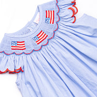 Prideful Banner Smocked Bishop Dress, Blue