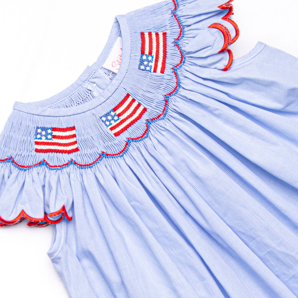 Prideful Banner Smocked Bishop Dress, Blue