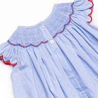 Prideful Banner Smocked Bishop Dress, Blue