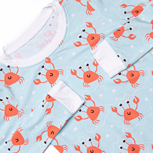Sand Crab Sleeper Bamboo Pajama Set, Blue