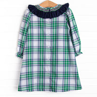 Blue Christmas Smocked Dress, Green