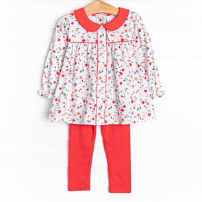 Rosie Posie Collared Legging Set, Red