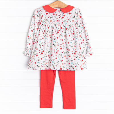 Rosie Posie Collared Legging Set, Red