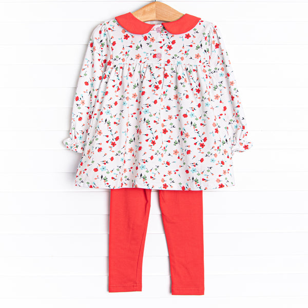 Rosie Posie Collared Legging Set, Red
