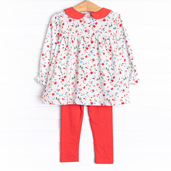 Rosie Posie Collared Legging Set, Red