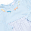 Around the Track Embroidered Romper, Blue