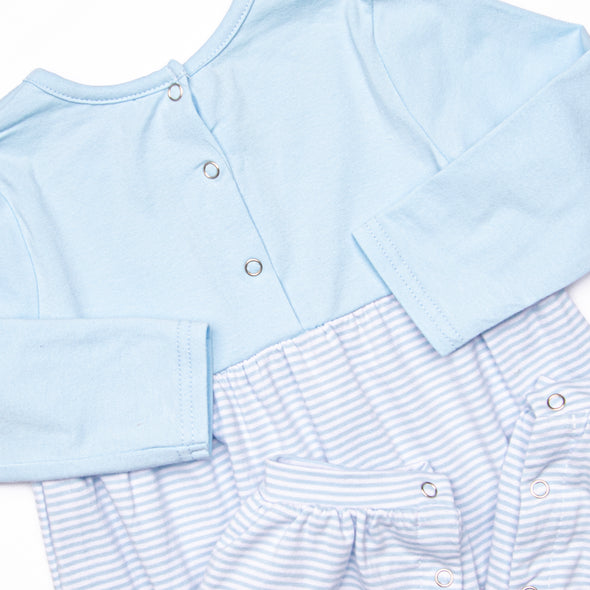 Around the Track Embroidered Romper, Blue