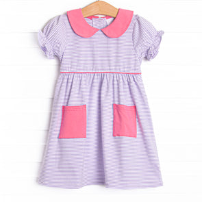 Erin Pocket Dress, Pink and Purple Stripe