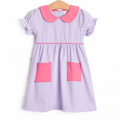 Erin Pocket Dress, Pink and Purple Stripe