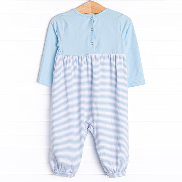 Around the Track Embroidered Romper, Blue