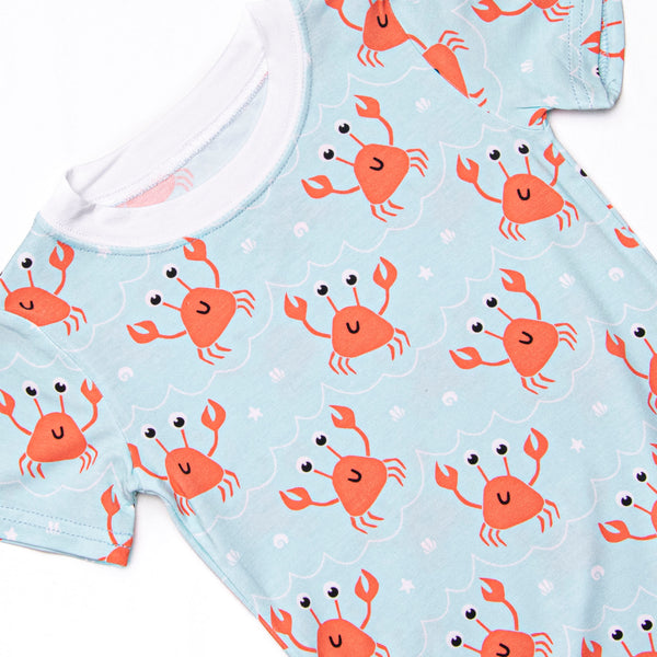 Sand Crab Sleeper Bamboo Pajama Short Set, Blue