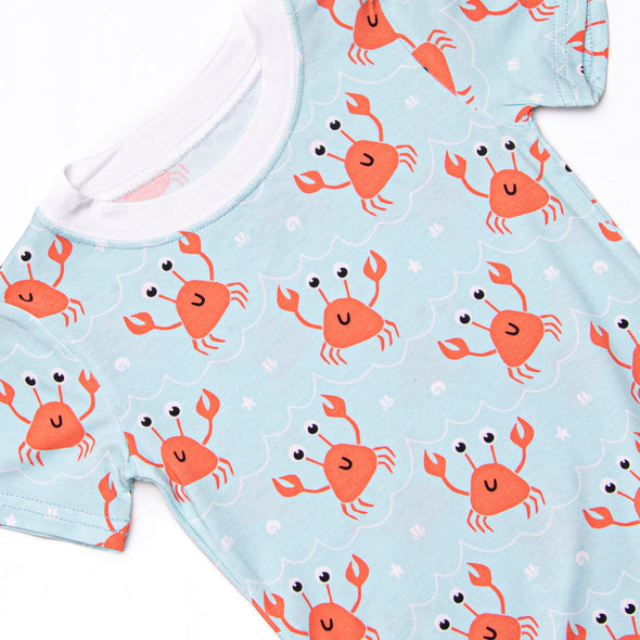 Sand Crab Sleeper Bamboo Pajama Short Set, Blue
