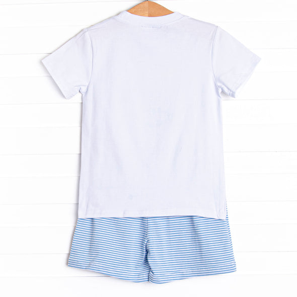 School of Fish Applique Short Set, Blue