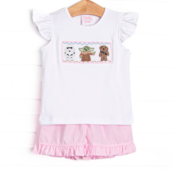 Force of Fun Smocked Ruffle Short Set, Pink
