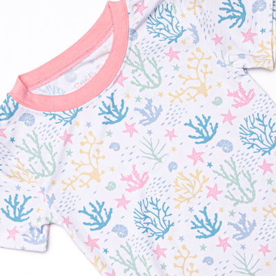 Coral Reef Florals Bamboo Pajama Short Set, Pink