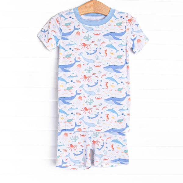 Deep Blue Discovery Bamboo Pajama Short Set, Blue
