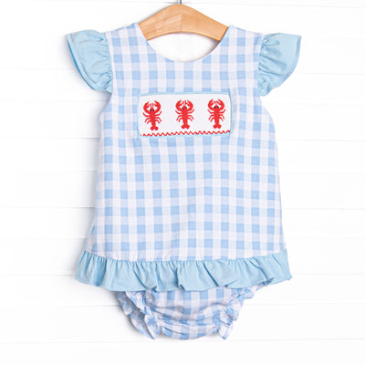 Off Land Lobster Smocked Ruffle Diaper Set, Blue
