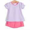 Poppy Ruffle Short Set, Pink and Purple Stripe