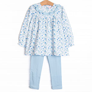 Mae Magnolia Ruffle Legging Set, Blue