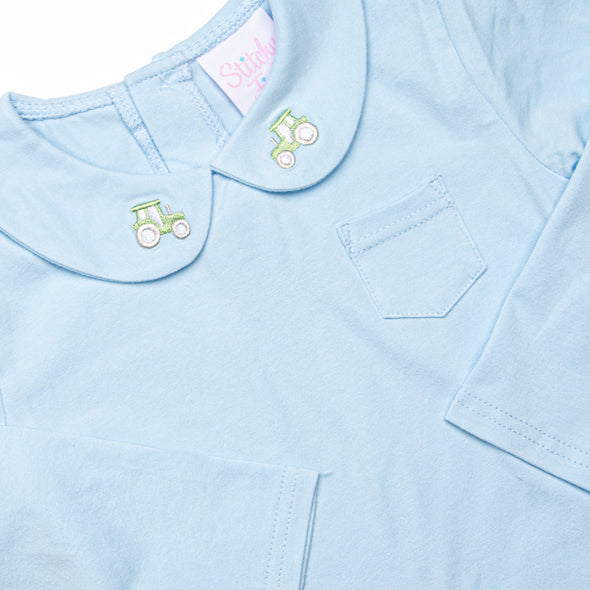 Tilling Tractor Embroidered Top, Blue