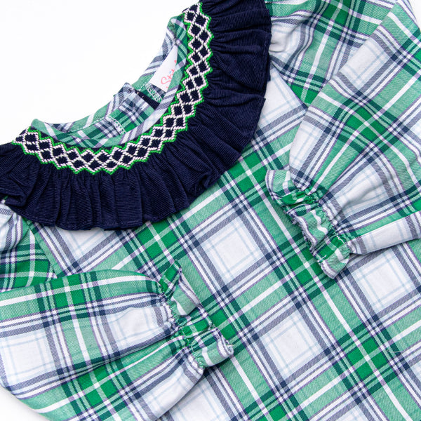 Blue Christmas Smocked Skirt Set, Green