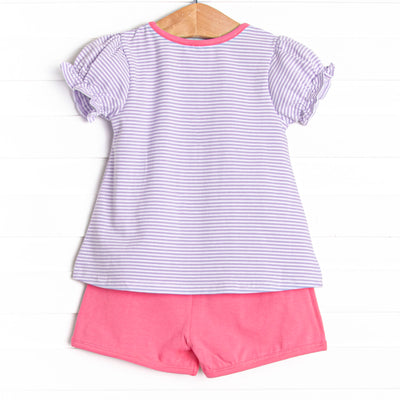 Poppy Ruffle Short Set, Pink and Purple Stripe
