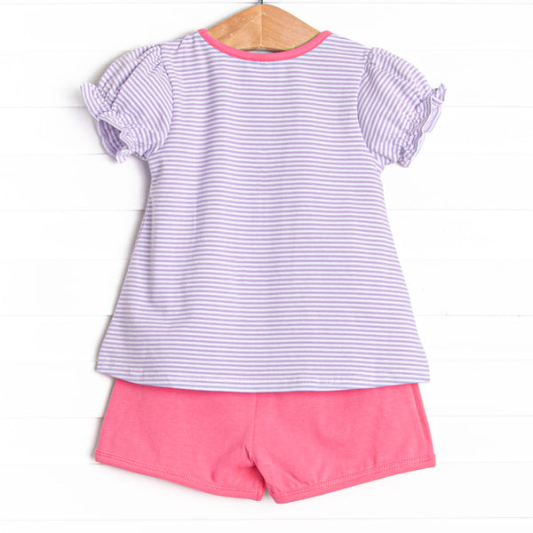 Poppy Ruffle Short Set, Pink and Purple Stripe