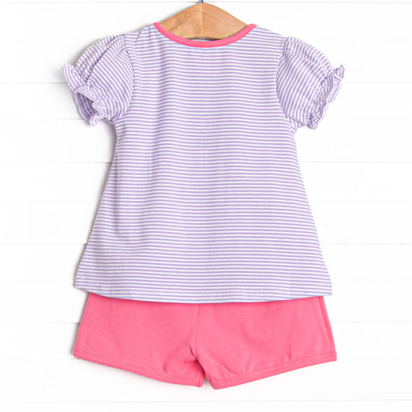 Poppy Ruffle Short Set, Pink and Purple Stripe