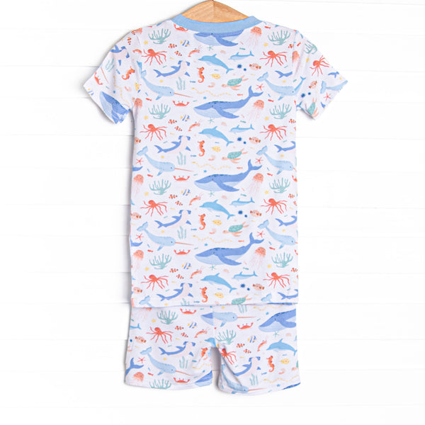 Deep Blue Discovery Bamboo Pajama Short Set, Blue