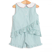 Cutest Crab Trio Applique Ruffle Short Set, Green