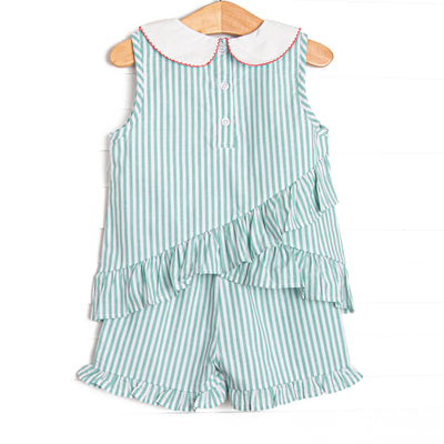 Cutest Crab Trio Applique Ruffle Short Set, Green