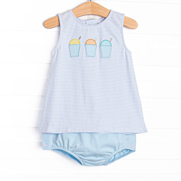Summer Snow Cones Applique Diaper Set, Blue Stripe