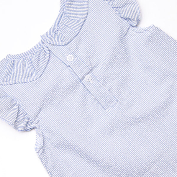 Sorrento Stripes Applique Ruffle Short Set, Blue Seersucker