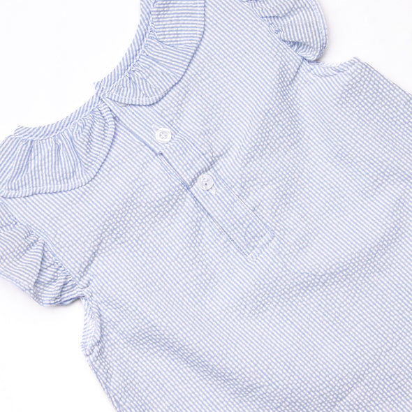 Sorrento Stripes Applique Ruffle Short Set, Blue Seersucker