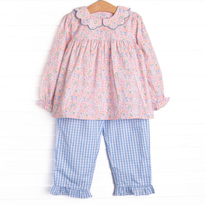 Sapphire Scallops Ruffle Pant Set, Blue