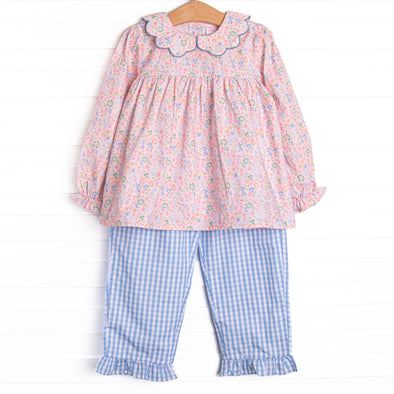 Sapphire Scallops Ruffle Pant Set, Blue