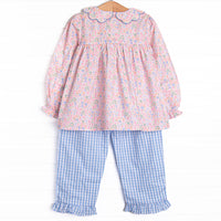 Sapphire Scallops Ruffle Pant Set, Blue