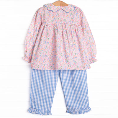Sapphire Scallops Ruffle Pant Set, Blue