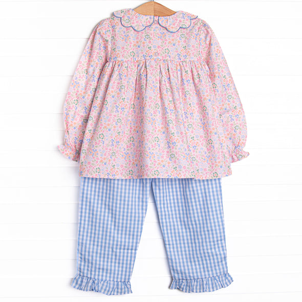 Sapphire Scallops Ruffle Pant Set, Blue