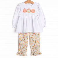 Pumpkin Spice Applique Ruffle Pant Set, Orange