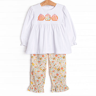 Pumpkin Spice Applique Ruffle Pant Set, Orange
