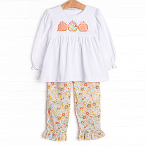 Pumpkin Spice Applique Ruffle Pant Set, Orange