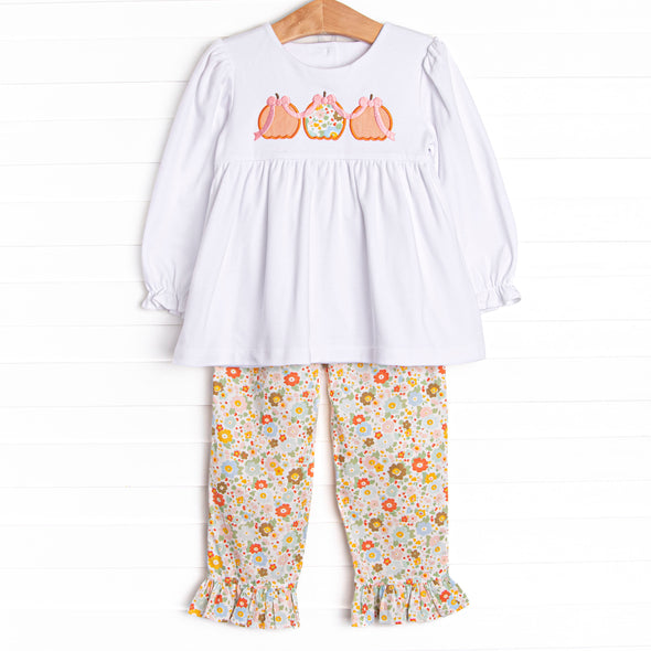 Pumpkin Spice Applique Ruffle Pant Set, Orange
